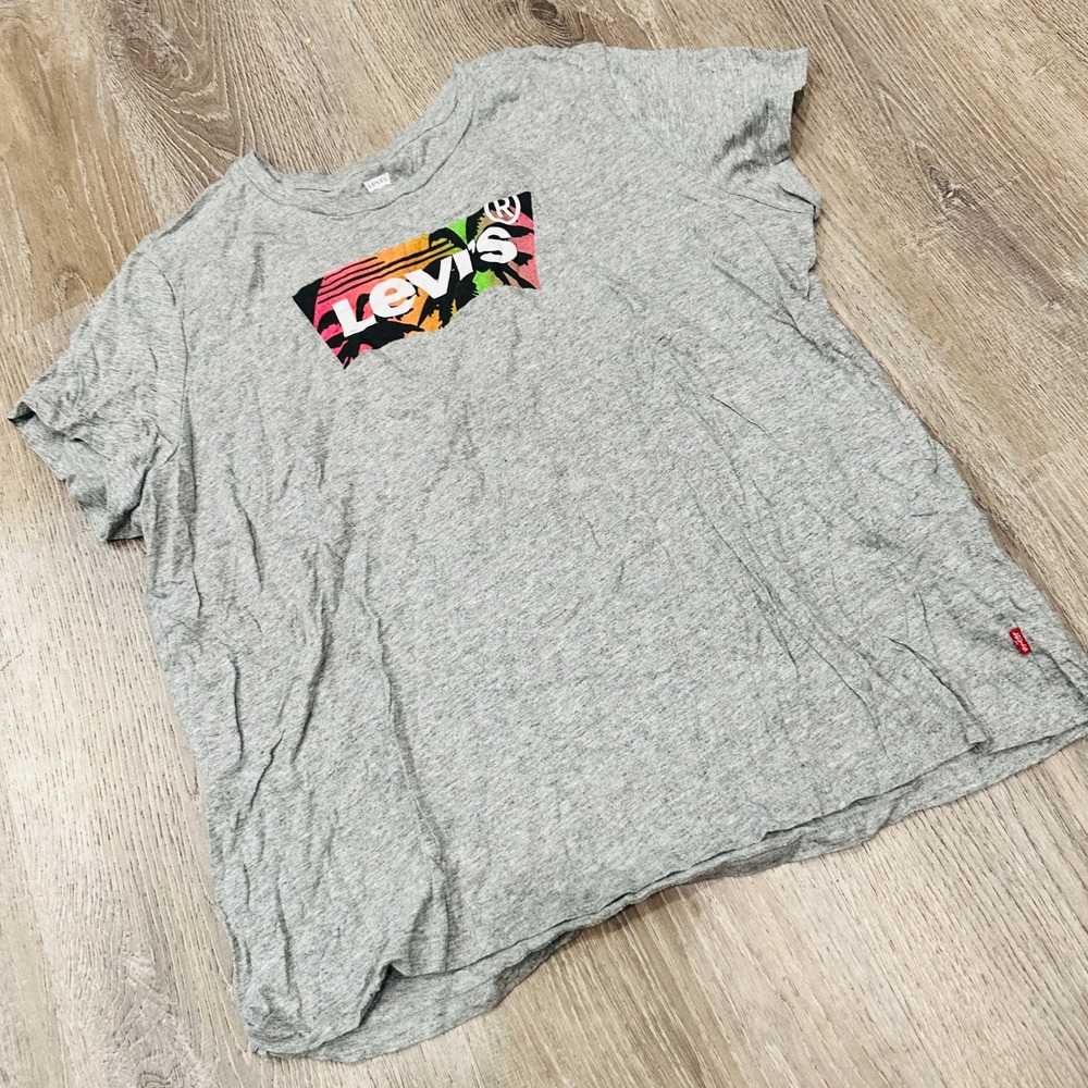 Levis Shirt Womens XXL Gray Tropical Logo Graphic Tee Short Sleeve T-Shirt - Picture 3 of 11